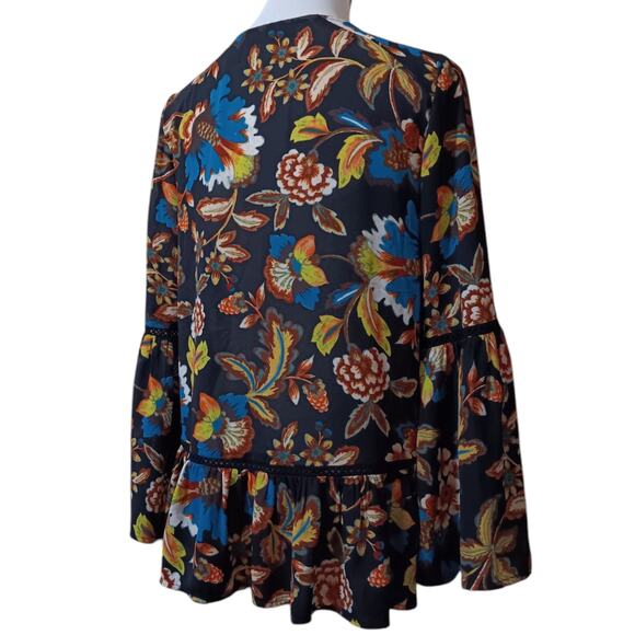 INC Sheer Boho Floral Blouse Top Petite Small Flare Ruffled Crochet Lace Flowy - Picture 2 of 11